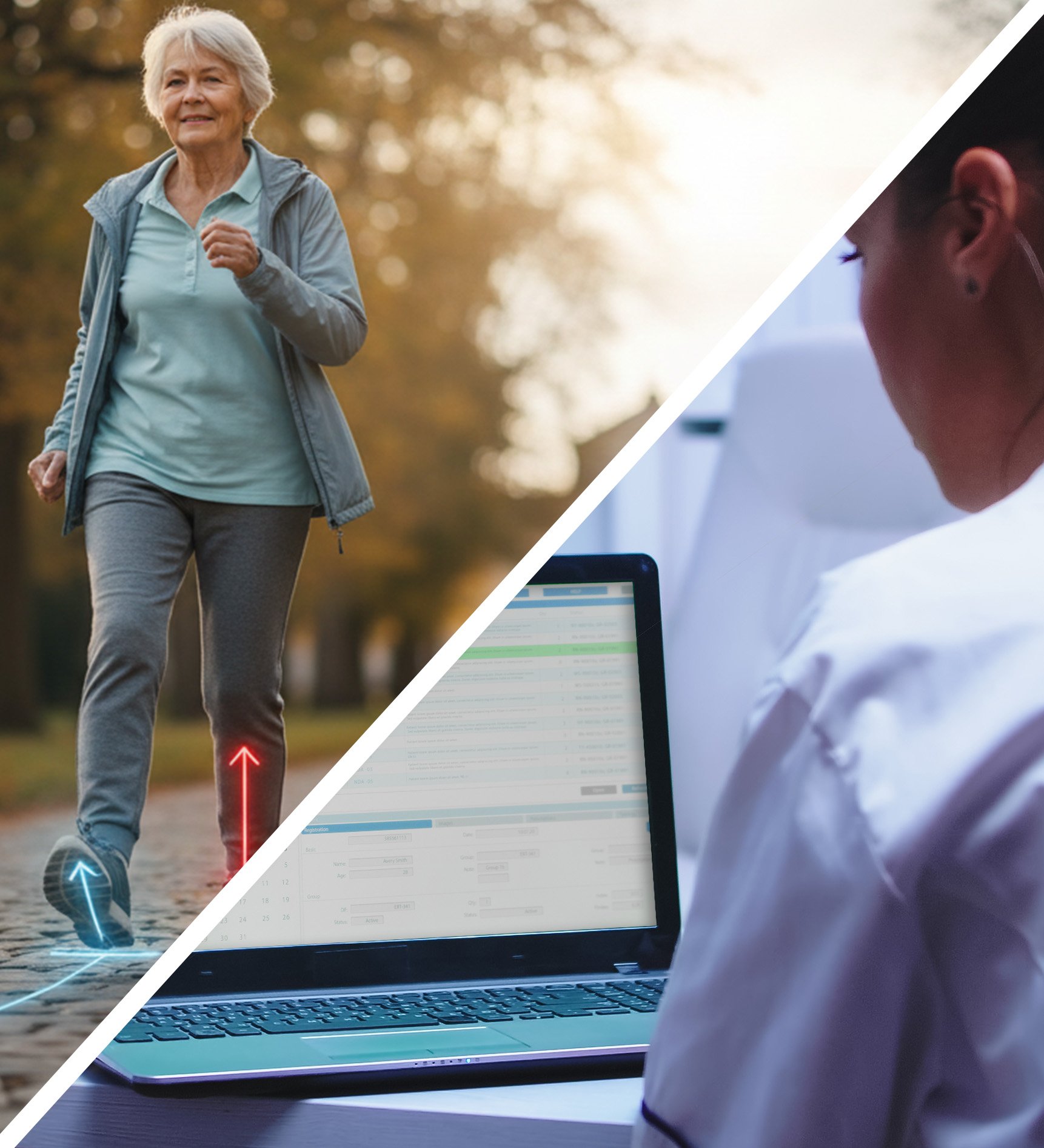 Female Walking and Split Screen EMR Monitor