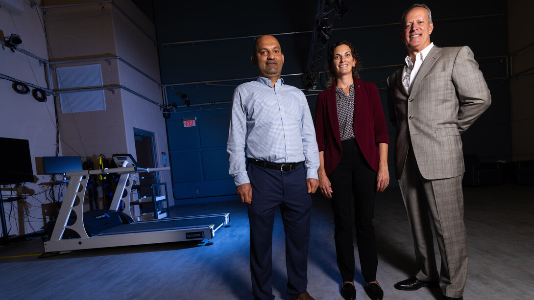 Fadi Alsaleem, Sara Myers and Lance Stewart in the Gait Lab at the University of Nebraska at Omaha